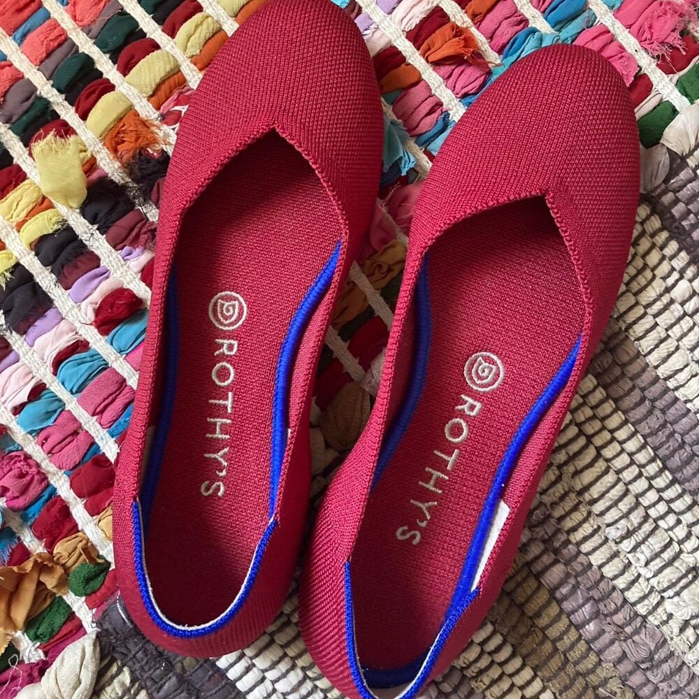 Red round toe Rothy's ballet flats